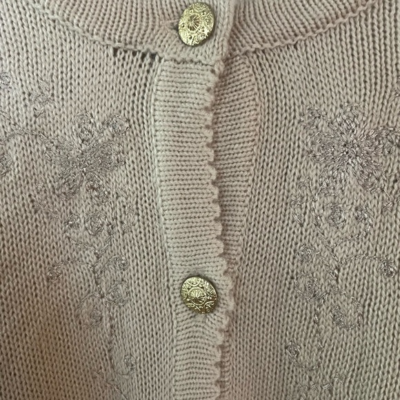 Vintage Tradition  Ivory women Beaded Cardigan Gold Button Up Sweater Sz Large - Picture 6 of 12